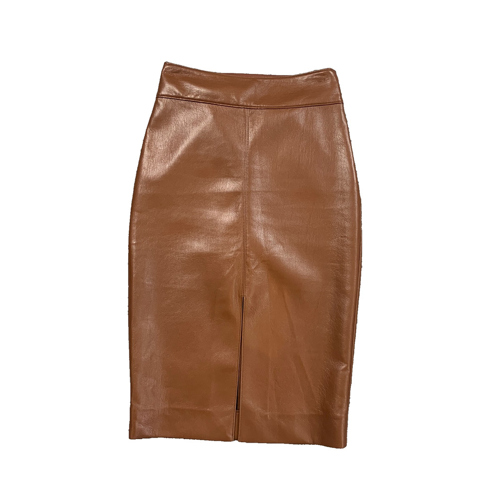 Babaton Skirt Womens 00 Camel Faux Leather Pencil Tailored High Waisted Bodycon